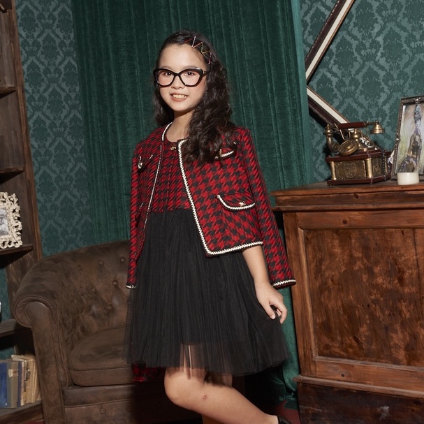 Đầm Tweed dạ phối voan JOOKYLI bé gái 41G1052