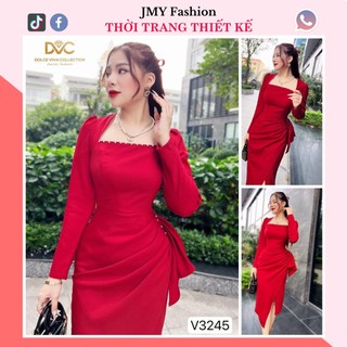V3245 Váy đỏ body nhún eo dáng dài [kèm ảnh sàn + video SP] váy đỏ dự tiệc xẻ tà sang chảnh - DVC&ACC