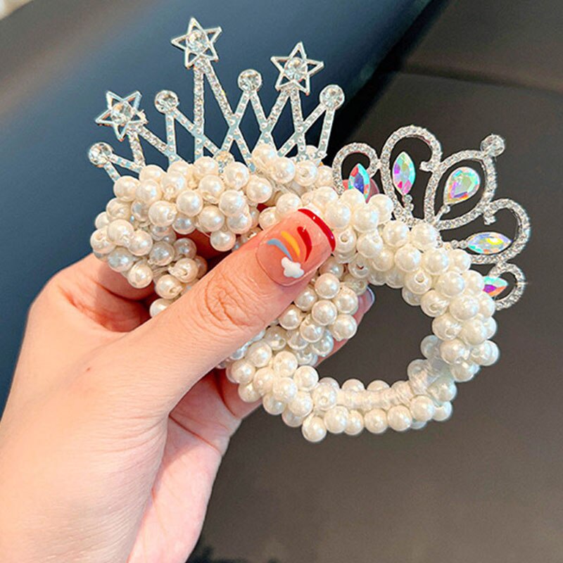 Dây Cột Tóc Cao Su Hình Vương Miện Công Chúa Đính Hạt Ngọc Trai Phong Cách Hàn Quốc Mới 2023 Cho Bé Gái