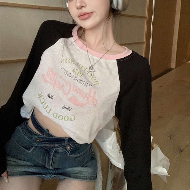 SUXI Áo Thun Tay Dài Dáng Rộng Màu Sắc Thời Trang Hàn Quốc Cho Nữ