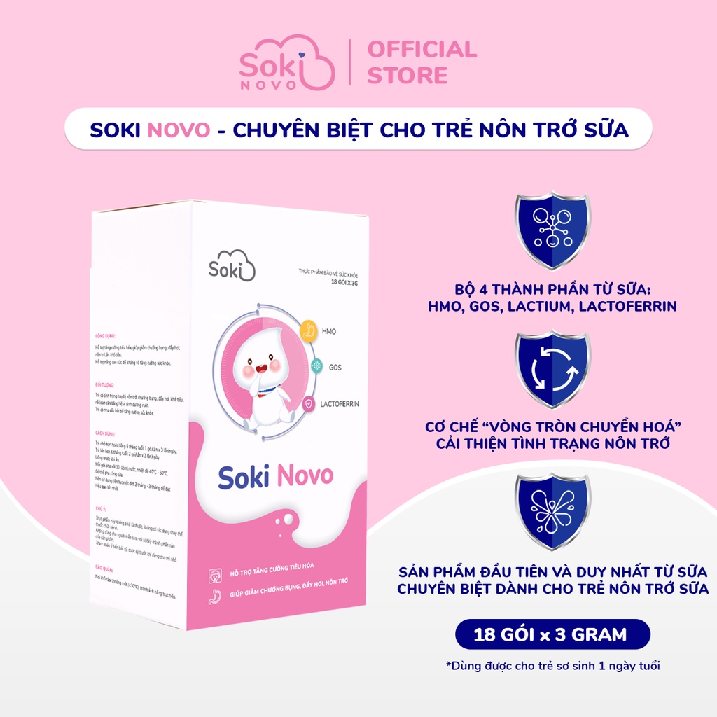 Sữa SOKI NOVO Khắc Phục Nôn Trớ, Đầy Hơi, Rối Loạn Tiêu Hóa Cho Trẻ Hộp 18 Gói