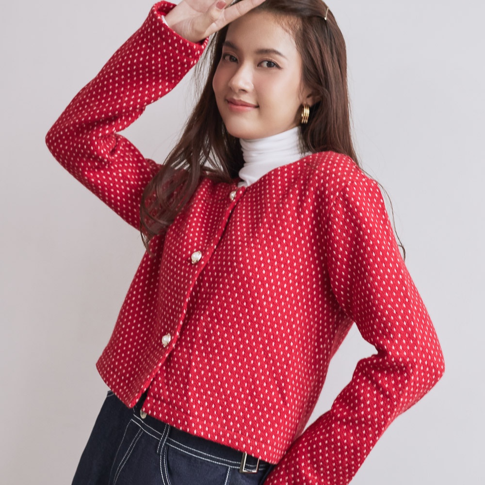 Áo khoác Maybi dáng suông tweed cổ tròn