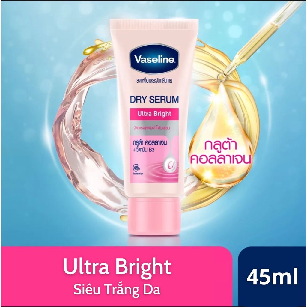 Serum Dưỡng Trắng Da & Khử Mùi Vùng Nách Vaseline 48h DRY SERUM Nội Địa Thái Lan 30-45 gram