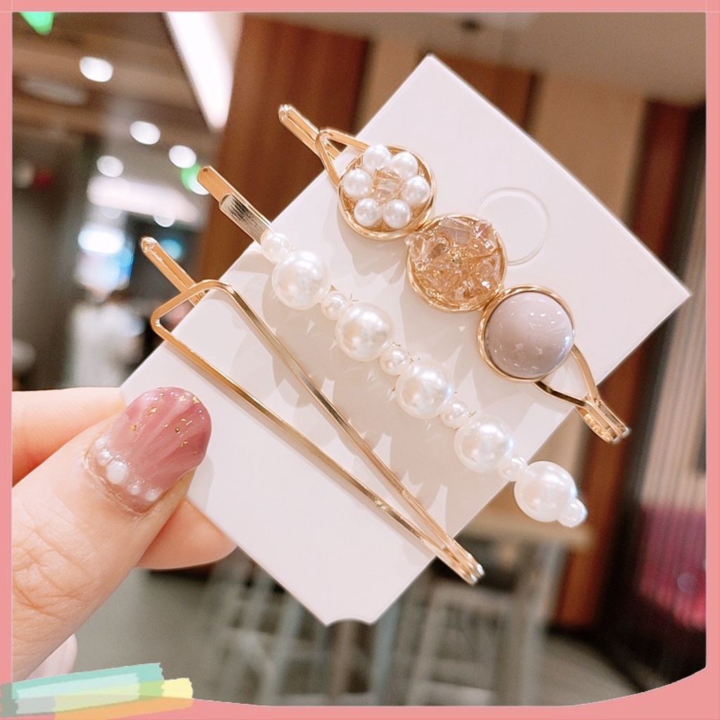 Set 3 KẹP TóC PhốI HạT NgọC Trai Kim Cương Giả ThờI Trang Cho Nữ