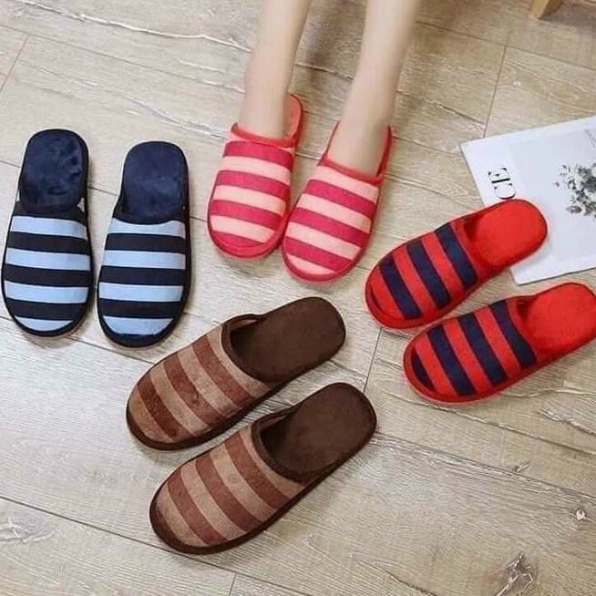 (LOẠI 1 HÀNG ĐẸP) Dép Bông Kẻ Ngang - Dép bông Đi Trong Nhà Cho Người Lớn Loại Siêu Nhẹ