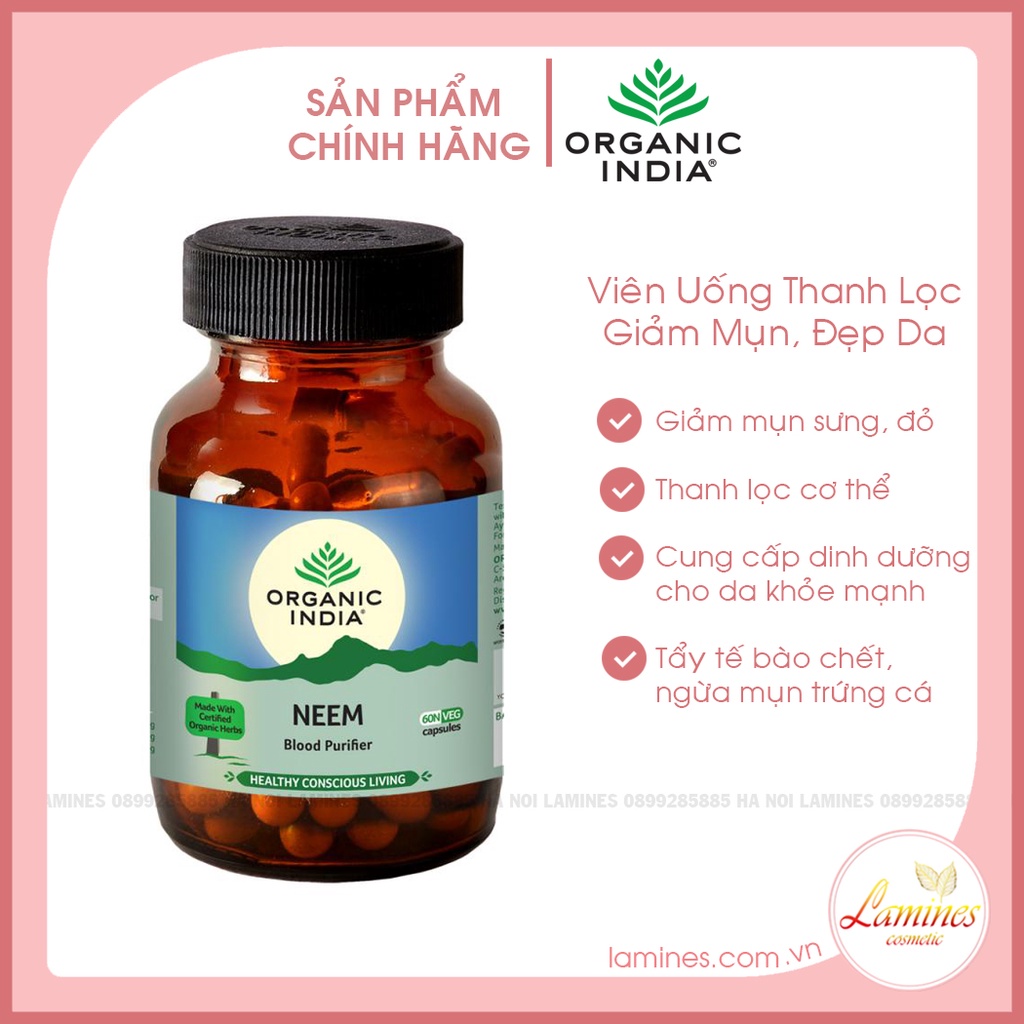 Viên Uống Neem Thanh Lọc Máu, Đẹp Da, Sạch Mụn - Organic India Neem 60 Viên