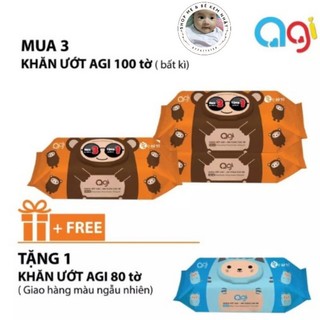 Combo 3 gói khăn ướt agi 100 tờ tặng kèm 1 gói agi 80 tờ