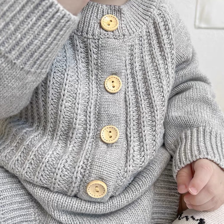 Body bé trai, bé gái chất liệu len dệt kim màu ghi (Ảnh thật)