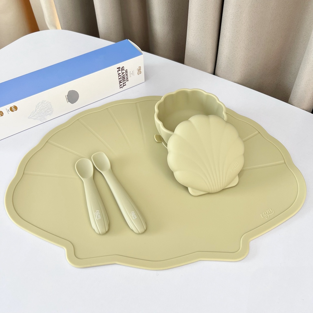 Bát có nắp,tấm lót bàn hình sò, TGM an toàn cho bé-Combo ăn dặm cho bé