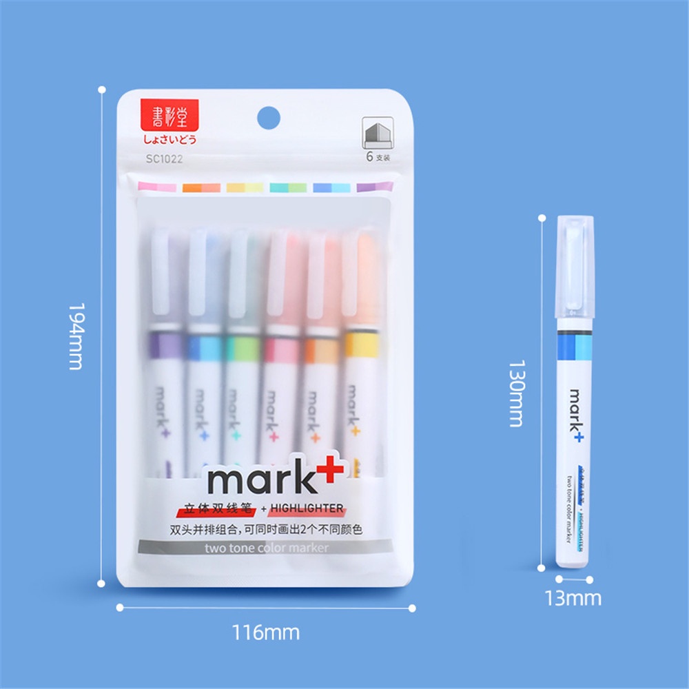 Hộp 6 Bút Đánh Dấu Hai Màu Đáng Yêu Qipin