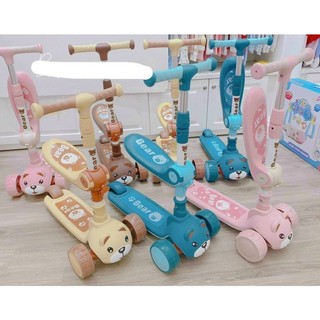 Xe trượt scooter hình gấu cho bé , xe chòi chân có nhạc và đèn cho bé