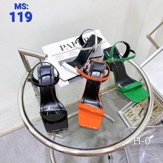 Giày nữ cao gót 9 phân gót tam giác, quai ngang, da bóng ms 119