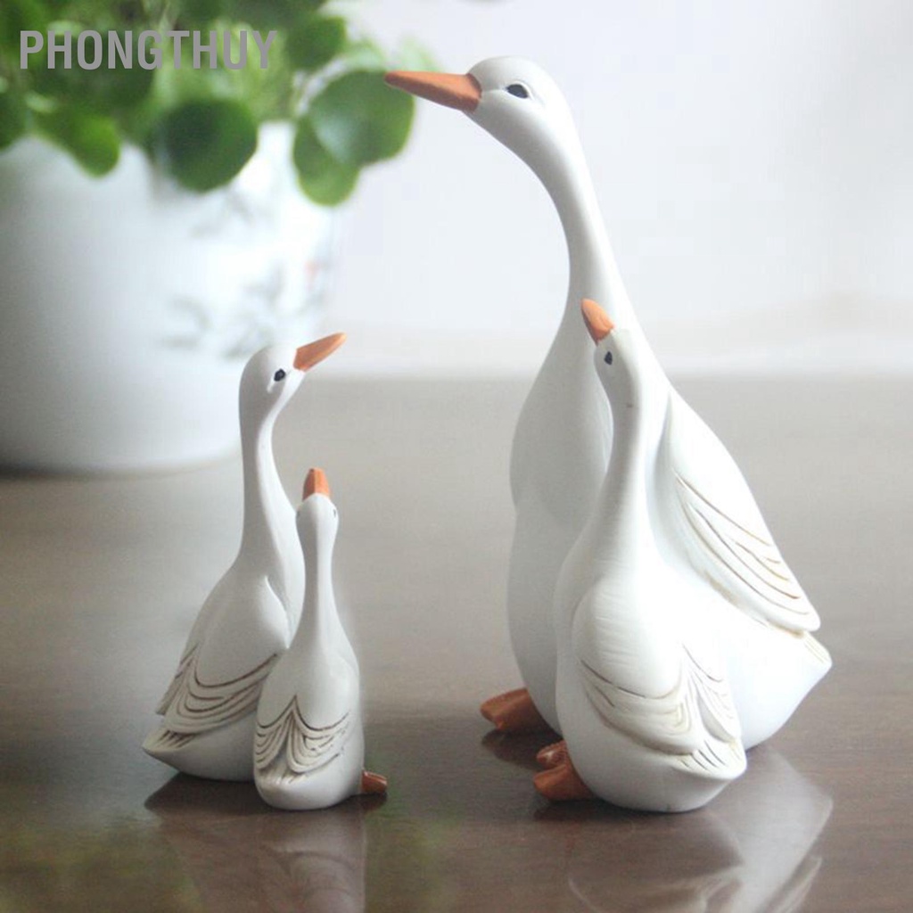 Set 2 Tượng Mô hình Vịt Mẹ con bằng nhựa resin trang trí phòng khách mặt bàn gia đình