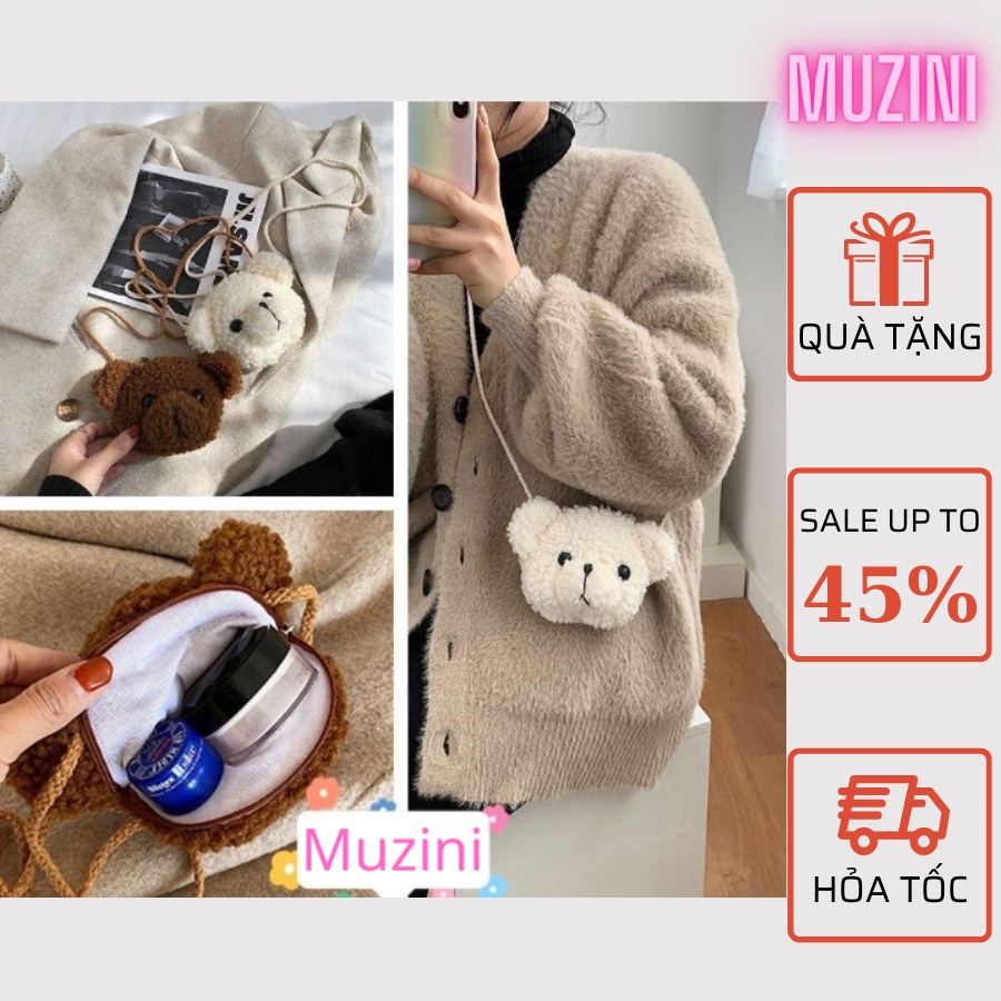Túi đeo chéo hình gấu bông hoạt hình đáng yêu thời trang dành cho nữ dễ thương Muzini TC02