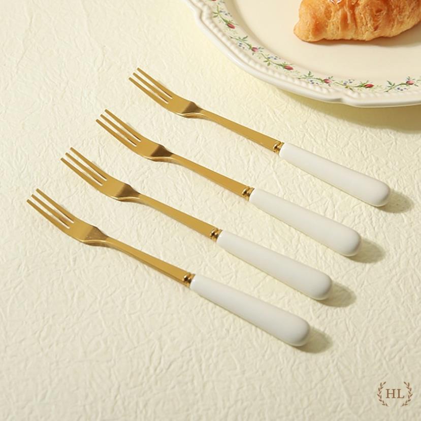 Thìa cafe, nĩa inox cán sứ size bé