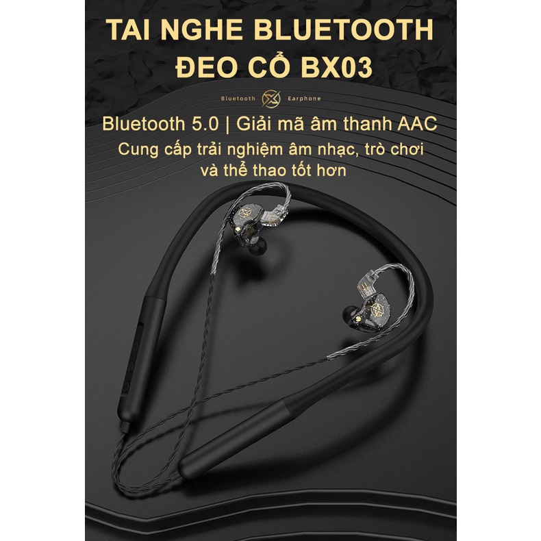 Tai Nghe Bluetooth Đeo Cổ BX03 Tai Nghe Thể Thao Nhét Tai Không Dây Chống Ồn Pin Cực Trâu Âm Thanh Vòm HIFI
