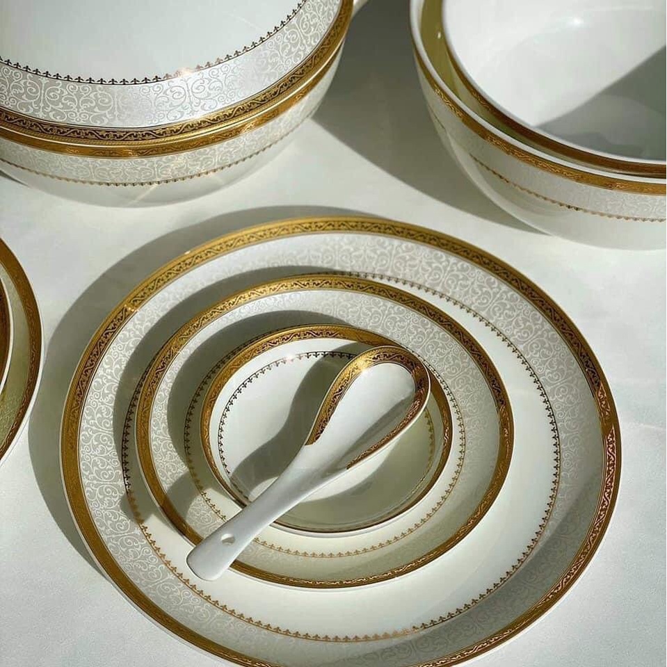 Set Bát Sứ Imperial 50 Món Hoàng gia viền vàng, viền bạc, trắng trơn, Dùng An Toàn Với Máy Rửa Bát