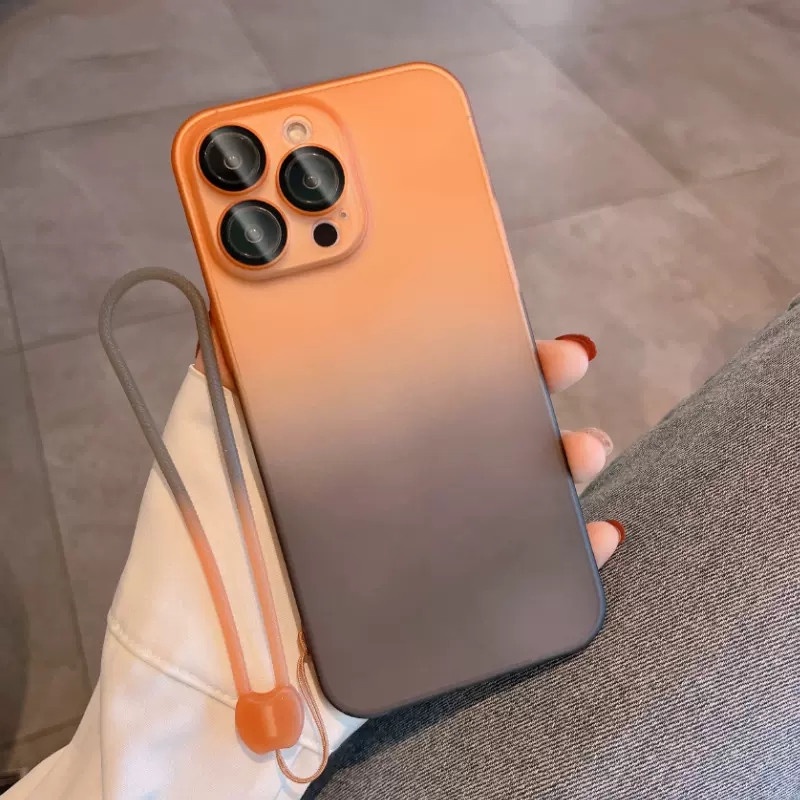 Ốp Điện Thoại Cứng Màu Gradient Mờ Chống Sốc Kèm Dây Đeo Cho iPhone 14 Pro 13 12 Pro Max 14 Plus 13 12