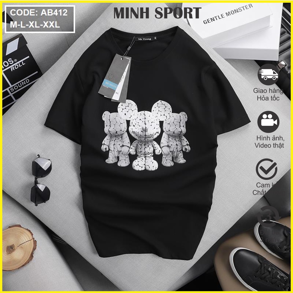 Áo Thun Nam Cổ Tròn Vải Cotton 100% In Hình Gấu, Áo Đẹp, Mềm Mịn, Mặc Cực Mát mã AO.76