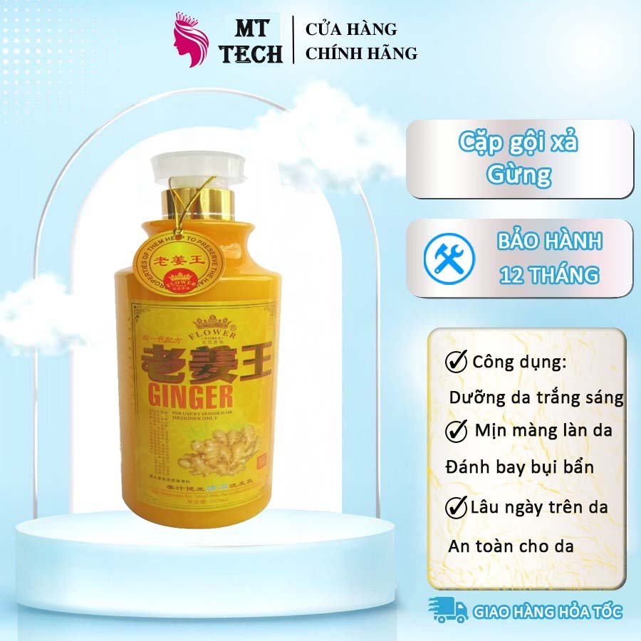 Dầu Gội Gừng Cặp 1000ml Ngăn Ngăn Rụng Tóc, Dầu Gội Dưỡng Sinh Liu Thông Khí Huyết,