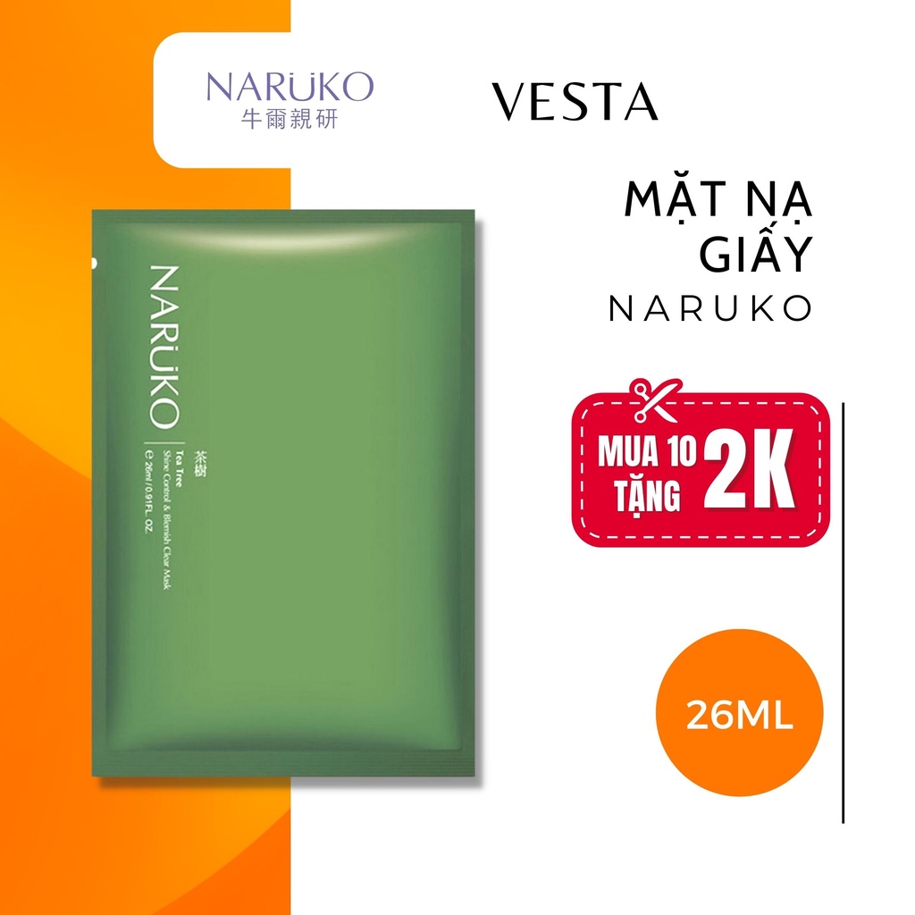 Mặt Nạ Naruko Tràm Trà - 1 Gói Lẻ Mask Giấy Giảm Mụn Và Nám Naruko Tea Tree 26ml