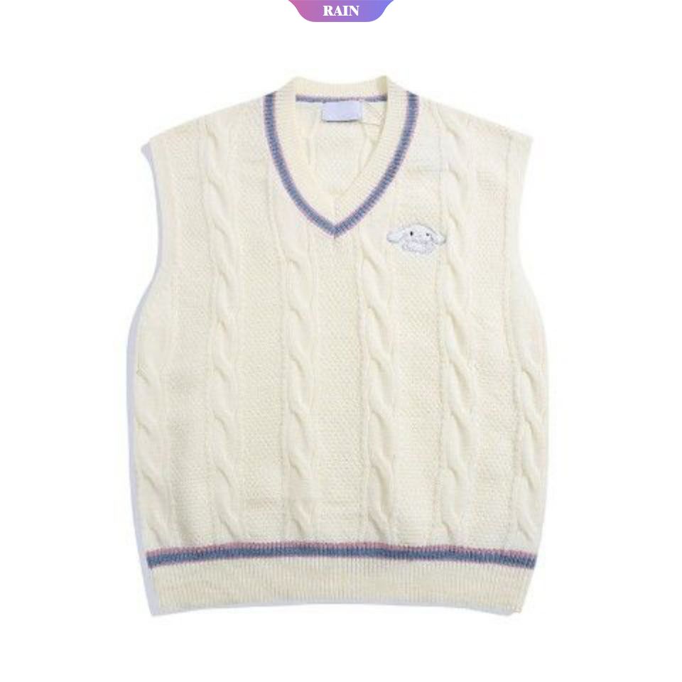 Áo Sweater Dệt Kim Cổ Chữ V Không Tay Thêu Hình Cinnamoroll Phong Cách Anh Quốc Dễ Thương Thu Đông 2022 Kawaii Sanrio