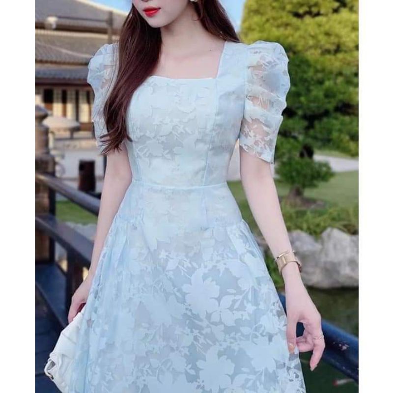 Đầm dự tiệc cổ vuông tay phồng ren xòe Otis Dress