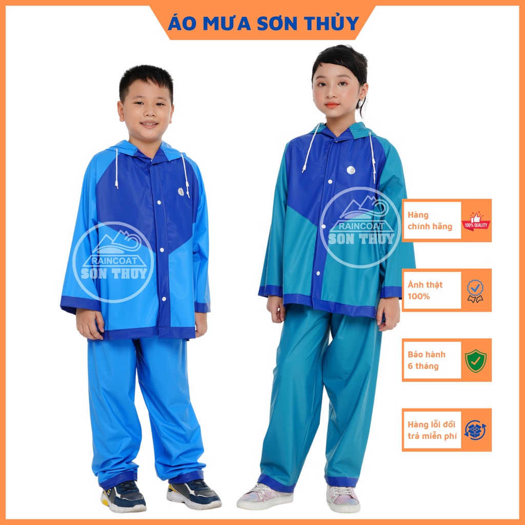 Áo mưa bộ trẻ em Sơn Thủy, bộ áo mưa cho bé bằng nhựa PVC siêu bền, an toàn tuyệt đối, hình cute đáng yêu