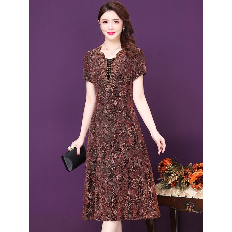 Đầm Dài Qua Gối Tay Dài / Ngắn Cổ Chữ V Thời Trang Cho Nữ Trung Niên