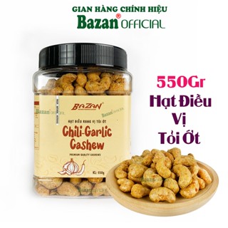 Hạt điều rang tỏi ớt Bazan nguyên hạt sấy chín đặc sản Bình Phước hộp 550g