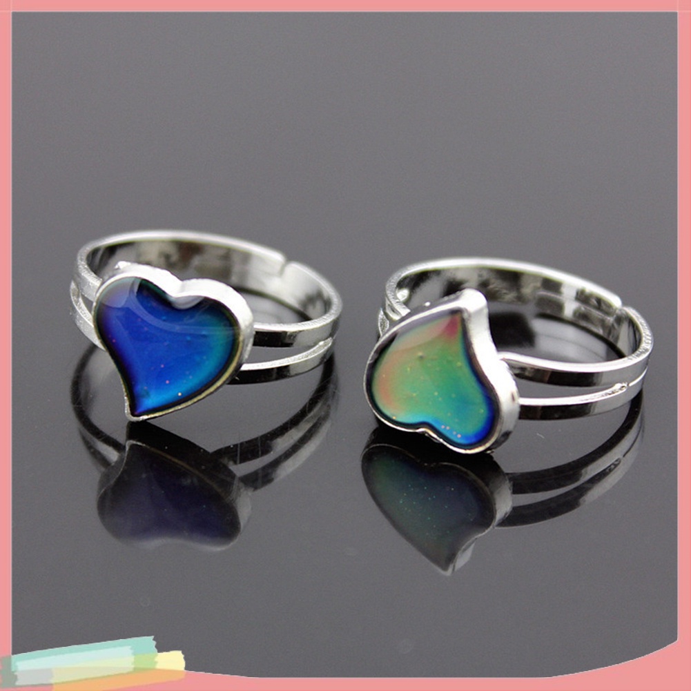 Nhẫn hợp kim hở hình trái tim đính đá màu sắc thay đổi theo tâm trạng