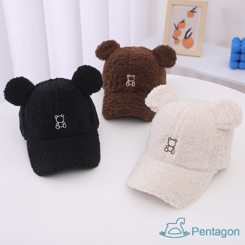 Mũ Dệt Kim Giữ Ấm Thêu Hình Gấu Hoạt Hình Dễ Thương Thời Trang Thu Đông Cho Bé Trai + Gái
