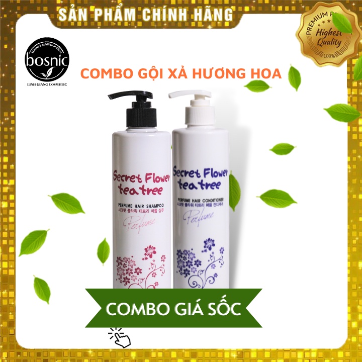 COMBO SECRET FLOWER TEA TREE - GỘI XẢ HƯƠNG HOA PHỤC HỒI TÓC HƯ TỔN BOSNIC 500ML