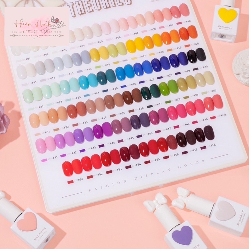 Set Sơn Gel Trái Tim Nơ Macaron 58 Màu Chính Hãng Dung Tích 15ml - Tặng kèm 1 cặp base top và bảng màu y hình