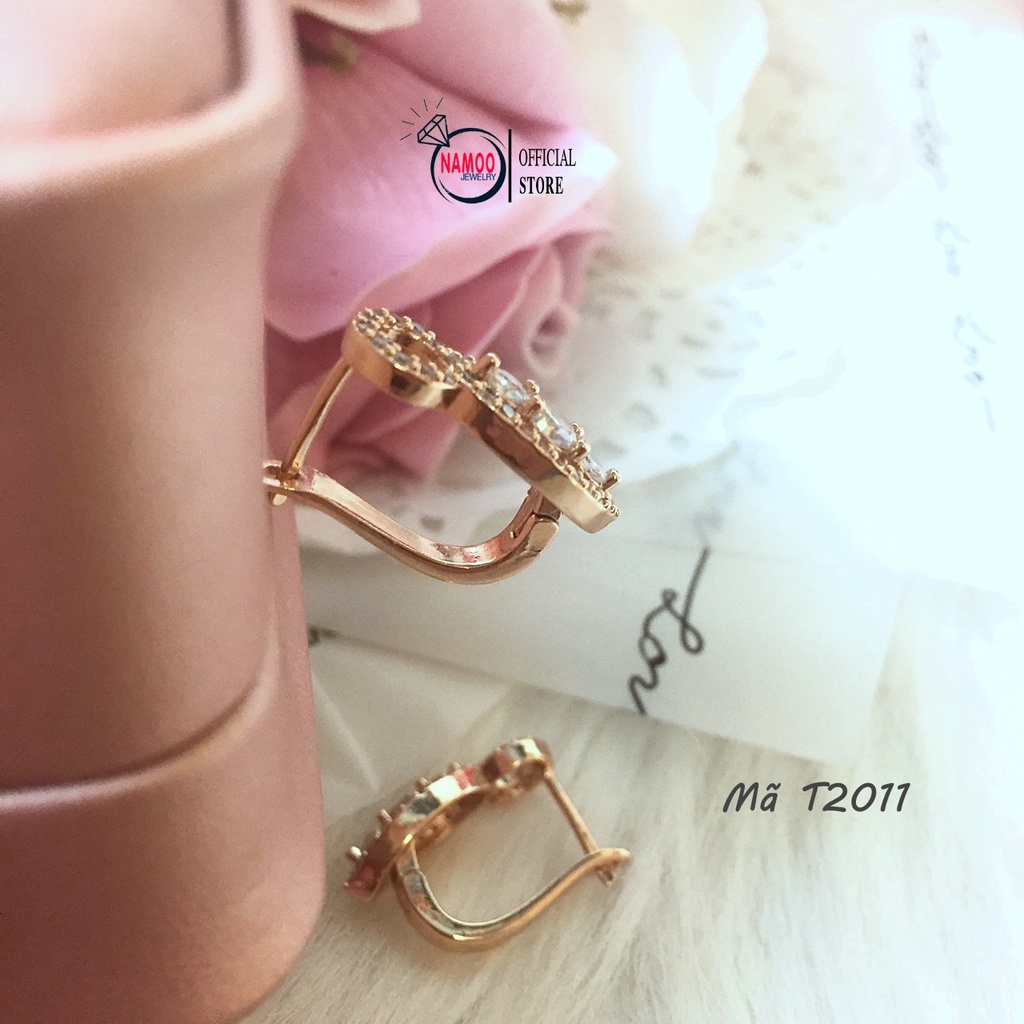 Bông Tai Đính Đá Nữ T2011 Khóa Ý Bền màu Bảo Hành 6 tháng, dùng hàng ngày ko đen gỉ