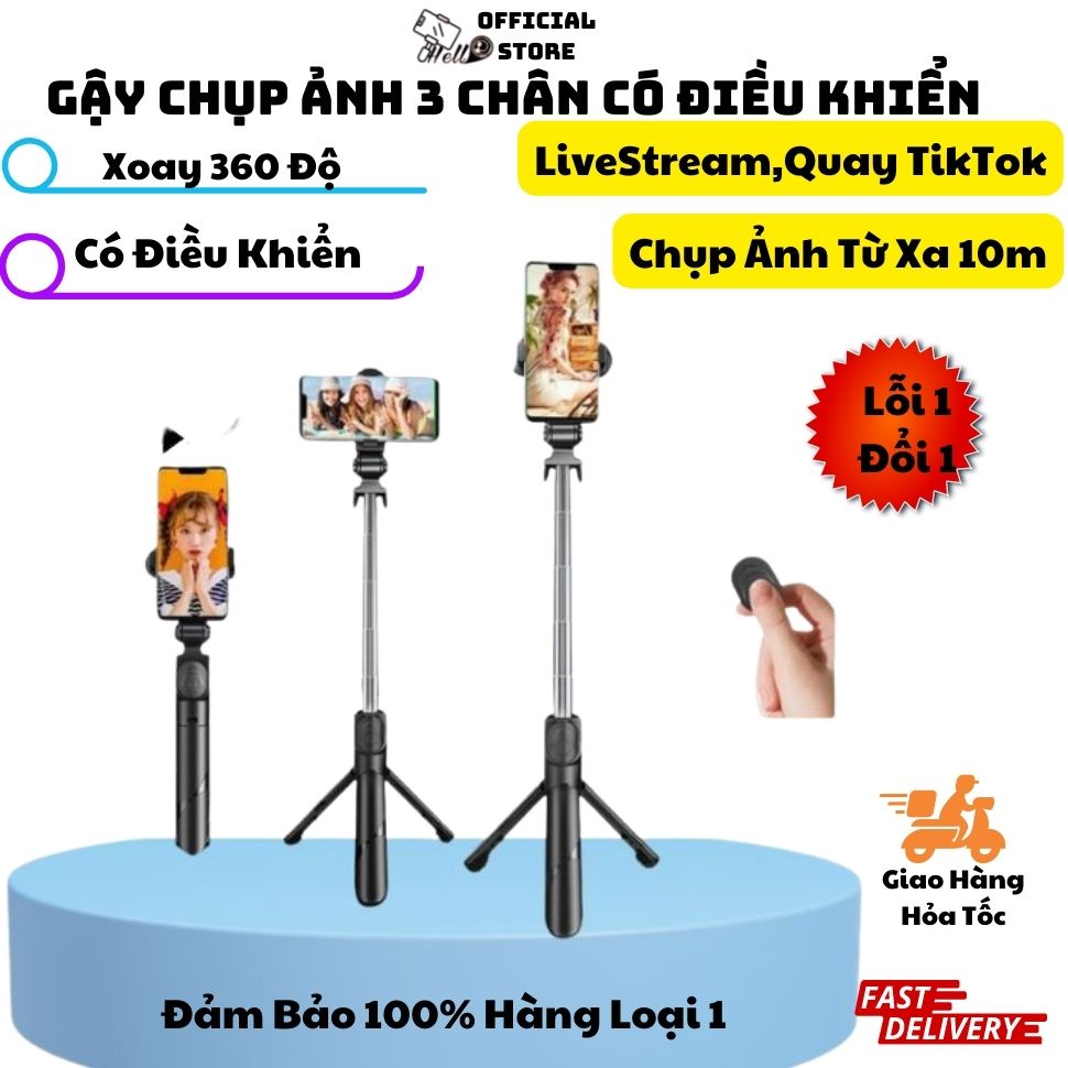 Gậy Chụp Ảnh 3 Chân Có Điều Khiển Mini,Quay Video,Selfie,LiveStream Chống Rung Xoay 360 Độ Bluetooth Hello Store