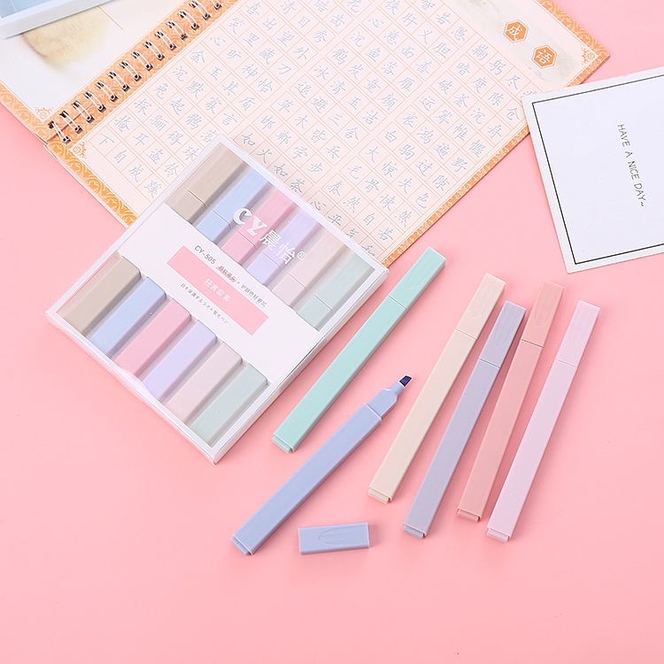 Bút dạ quang 6 cây màu morandi Lonita bút highlight nhiều màu xinh xắn BH02