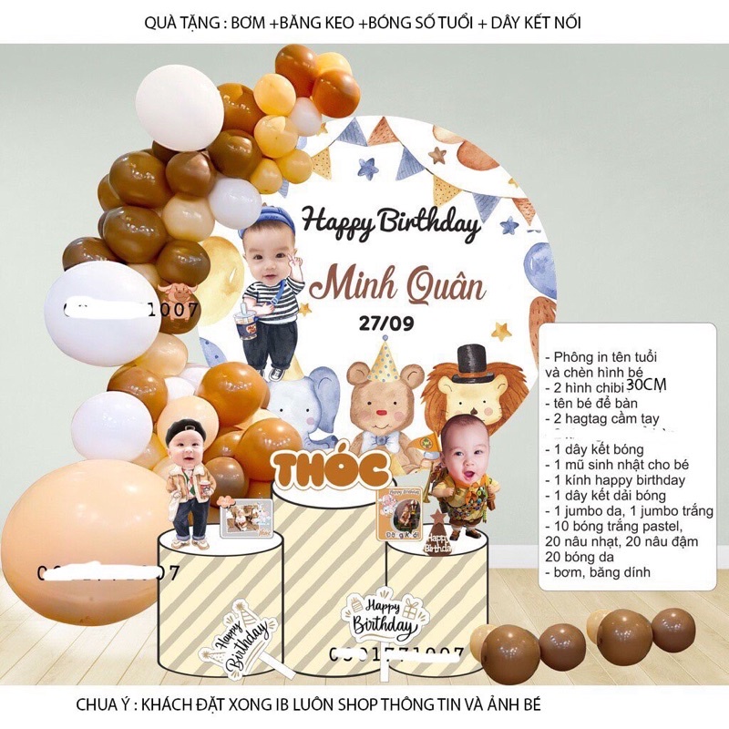 (FREESHIP)Combo sét trang trí sinh nhật,trang trí đầy tháng ,thôi nôi cho bé trai,bé gái mẫu hàn quốc,in phông tên