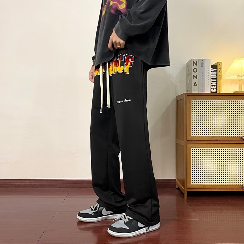 Quần Dài Ống Rộng Thêu Chữ Thời Trang Xuân Thu Cho Nam