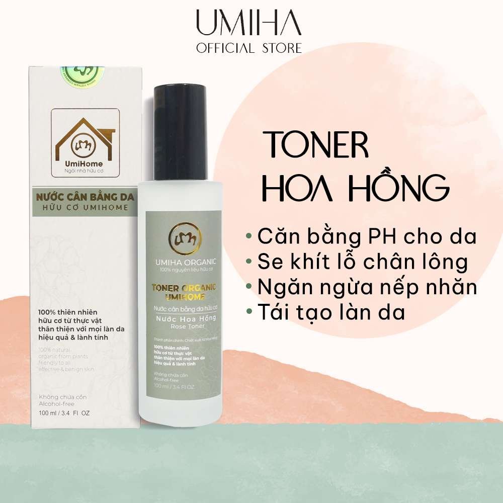 Toner Hoa Hồng Hữu Cơ Umiha Organic 50/100ml Nước Cân Bằng, Dưỡng Trắng, Chống Lão Hoá Da