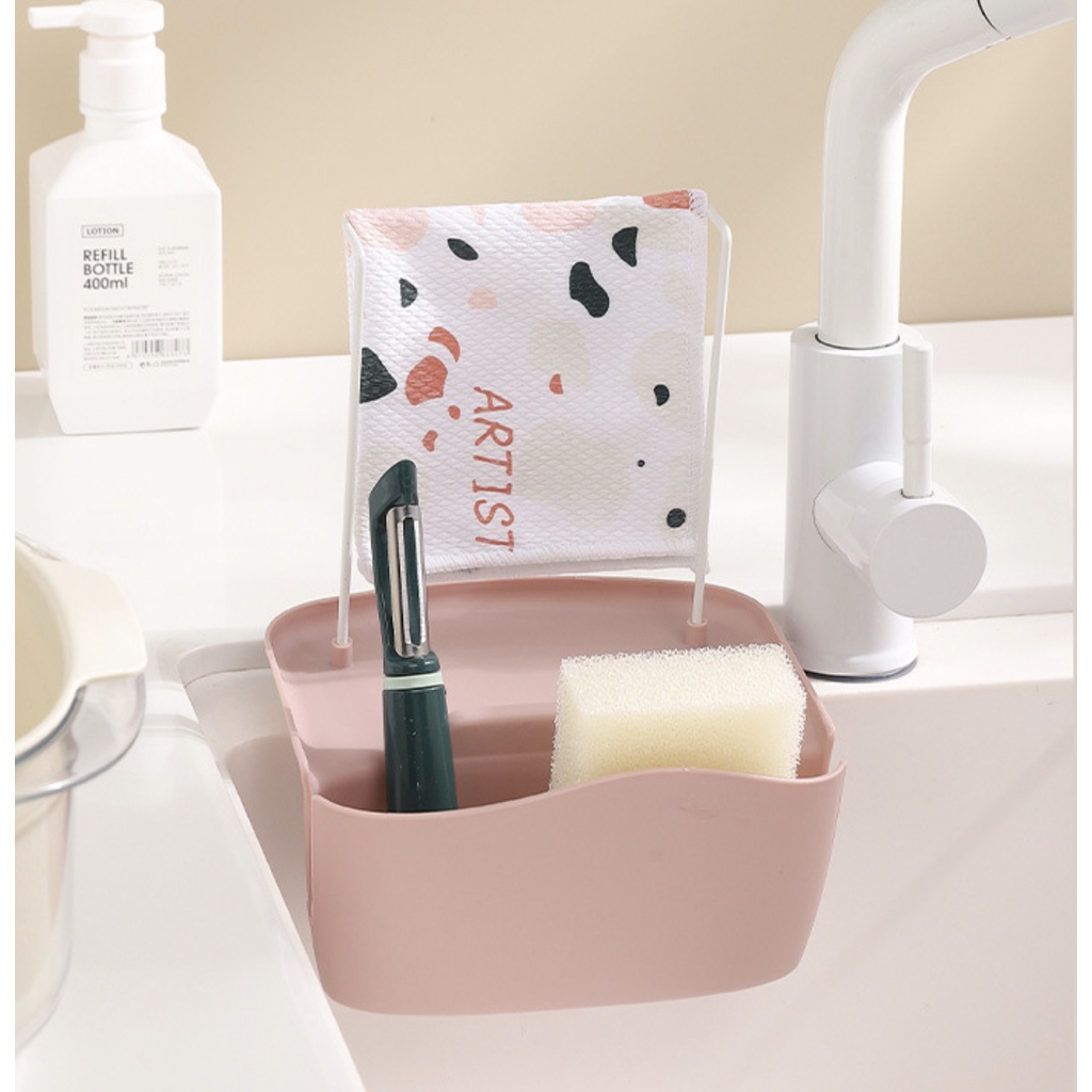 Trong kho🇻🇳2 Trong 1 Giá treo để đồ rửa bát gắn bồn rửa có móc treo khăn tiện dụng - khay đựng đồ rửa chén