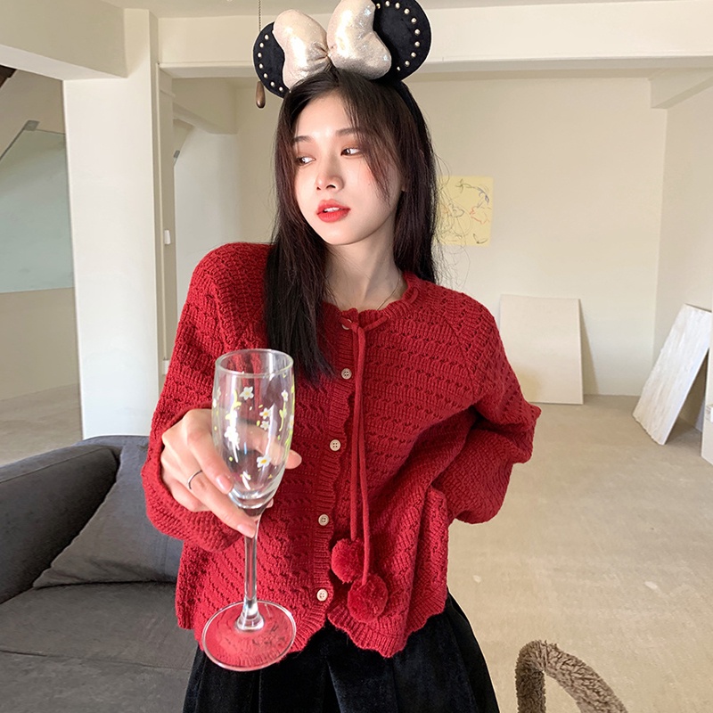 Áo khoác cardigan ZHELIHANGFEI dệt kim tay dài lưng cao kiểu Nhật Bản dễ phối đồ