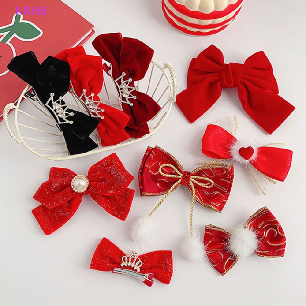 Kẹp Tóc Nơ Ruy Băng Lớn Bằng Vải Nhung Lấp Lánh Dành Cho Bé Gái Mới