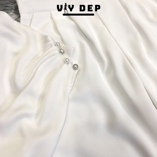 Set lụa cúc vai đen trắng sang trọng cao cấp