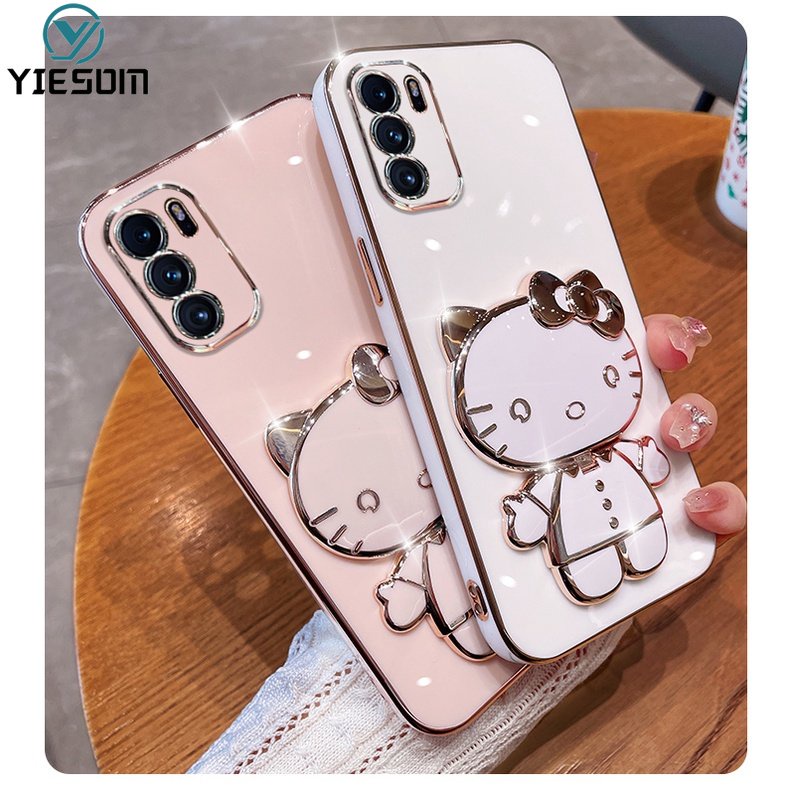 Ốp Điện Thoại Silicone Mềm Chống Sốc Có Giá Đứng In Hình Hello Kitty Hoạt Hình Cho OPPO Reno 6 6Z 5 4 5F 4F 2F 4G 5G
