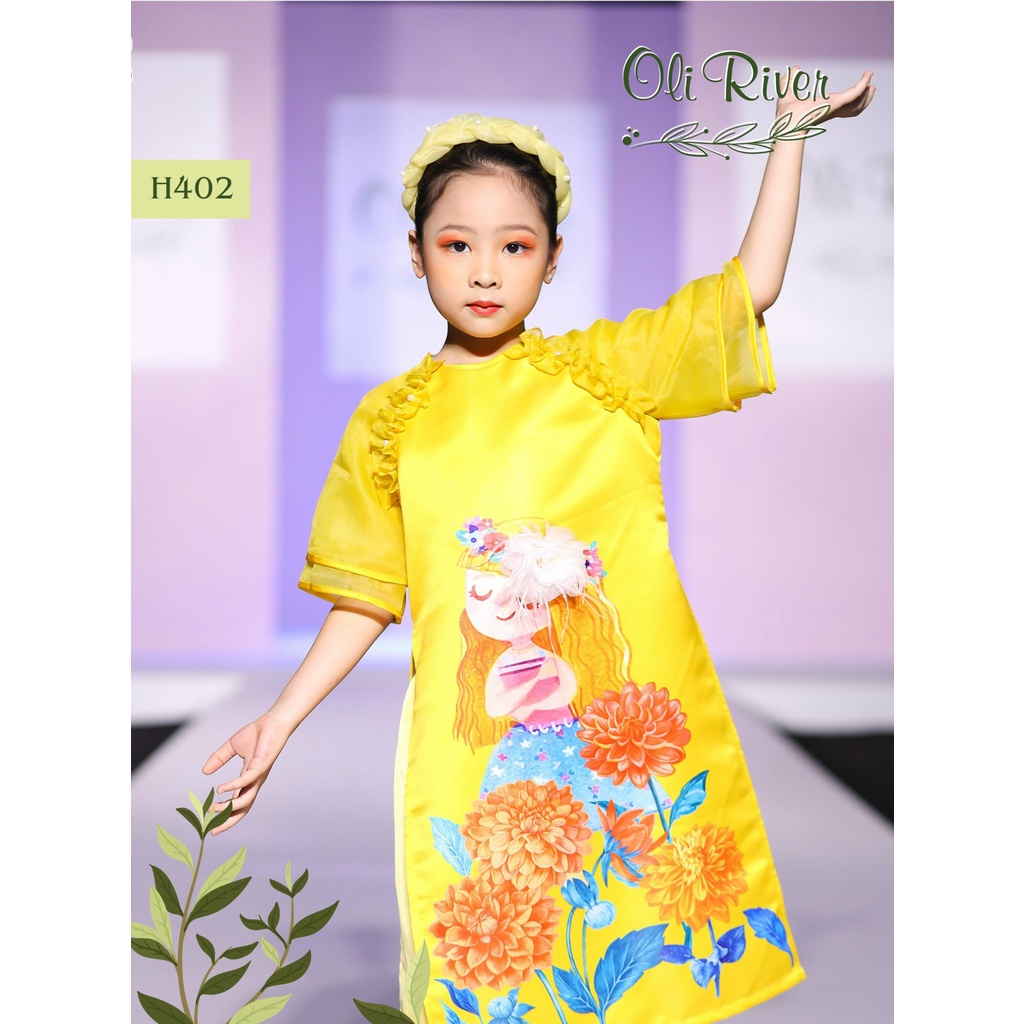 ÁO DÀI CÁCH TÂN THIẾT KẾ TAY LỠ PHỐI BÈO IN HÌNH CÔNG CHÚA TÓC MÂY