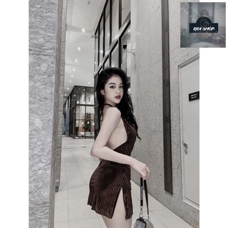 Đầm Mini Velvet Xẻ 2 Bên Cổ Đỗ Hở Lưng Quyến Rũ 3118