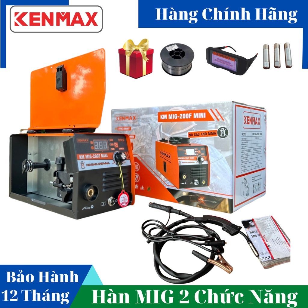 Máy hàn Mig và que Kenmax MIG 200F MINI - Tặng kèm Kính hàn điện tử tự điều chỉnh ánh sáng, cuộn 1kg, 3 béc hàn - Bảo hà