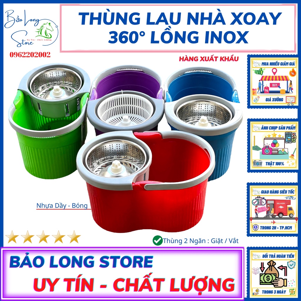 Thùng / Xô Lau Nhà 360° Lồng Inox Thùng Dày - Nhựa Tốt Hàng Xuất Khẩu - Chổi Lau Nhà ❤️ Giá Sỉ Tận Xưởng ❤️