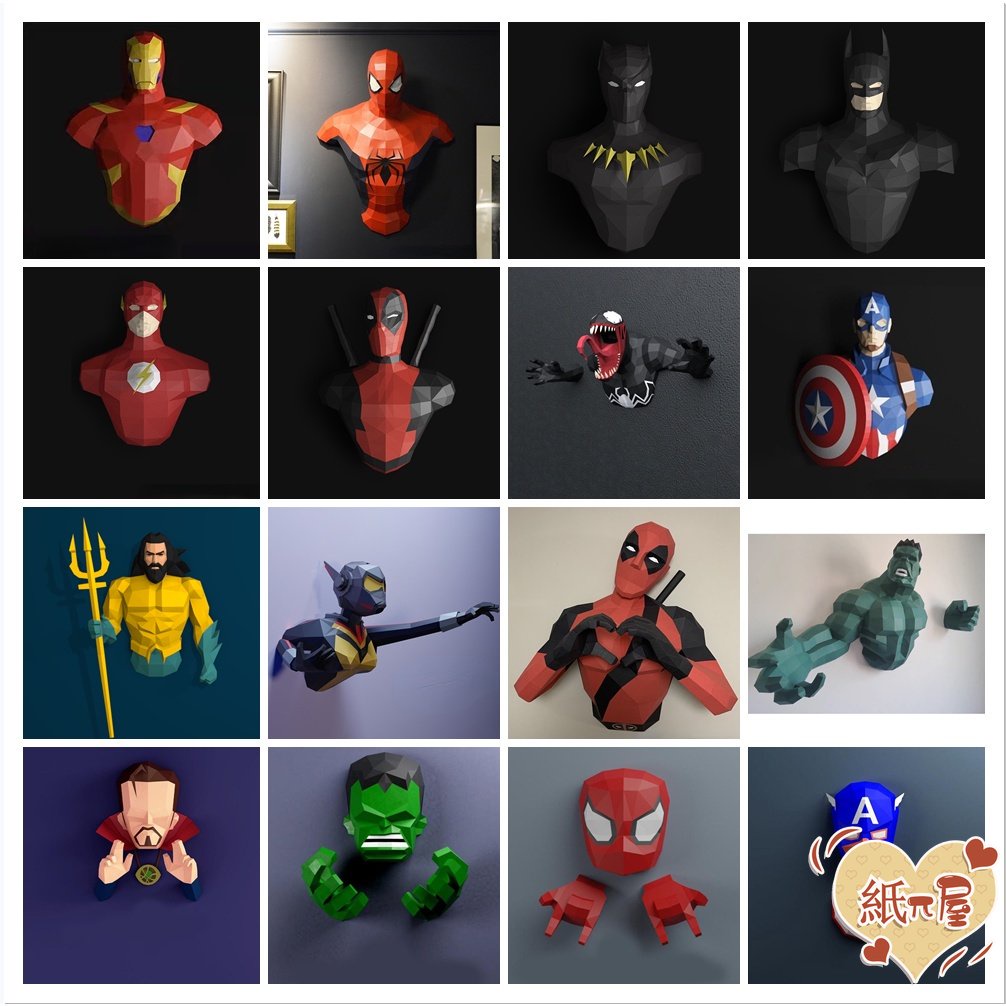 Mô Hình Origami 3d Nhân Vật Siêu Anh Hùng Marvel Iron Man Batman Hulk The Flash Captain America Bằng Giấy Treo Tường Trang Trí Nội Thất